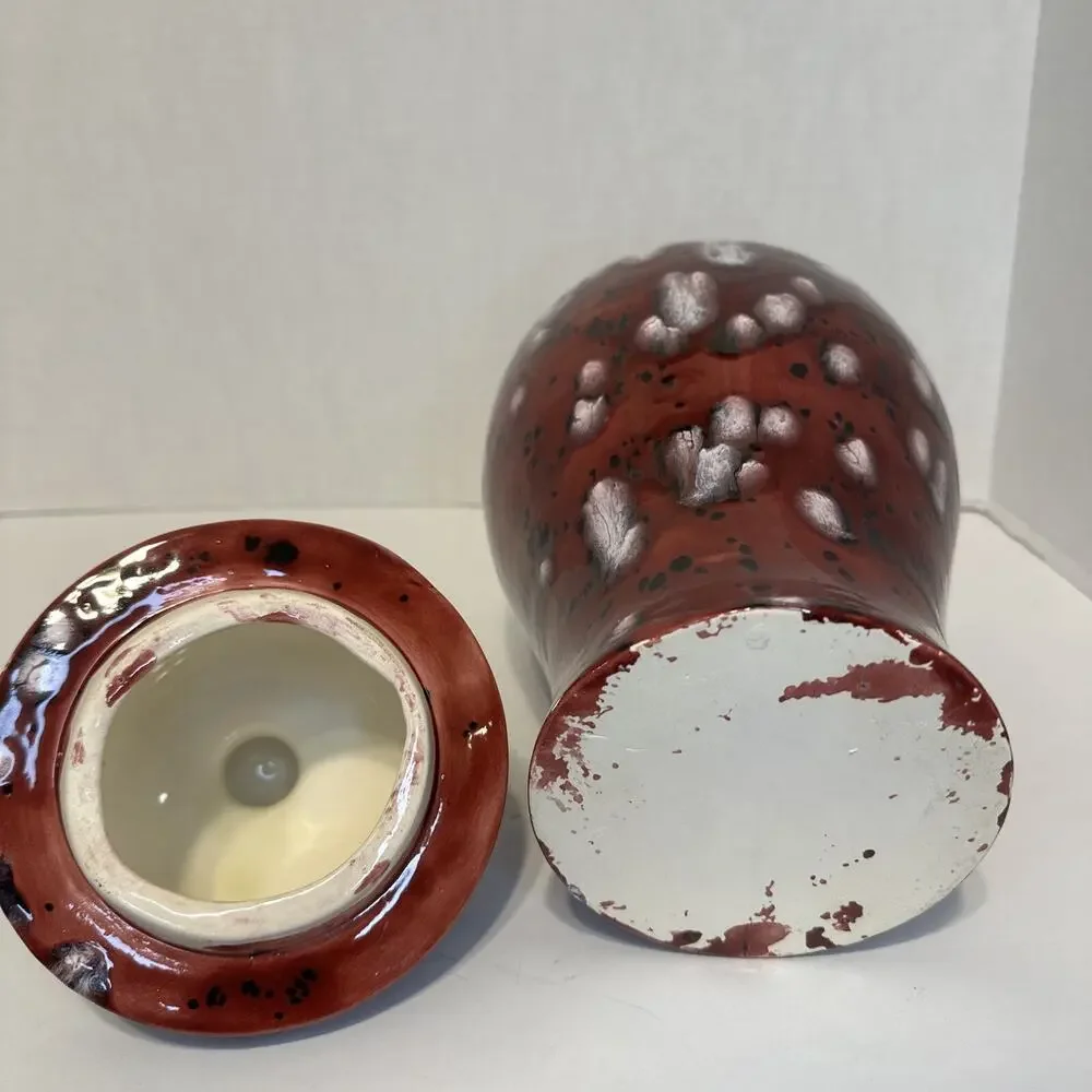Handmade‎ Red White Drip Glaze Ceramic Ginger Jar Vase with Lid 13.5
